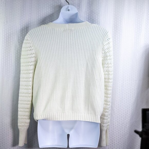 Rachel Zoe Size XL white vneck open knit sleeve long sleeve sweater V-Neck Knit - Picture 5 of 8